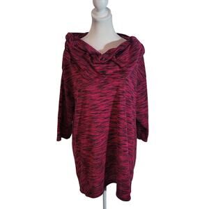 Catherines Size 0x Cowl Neck Pink Black‎ Space Dye 3/4 Sleeve Sweater Casual